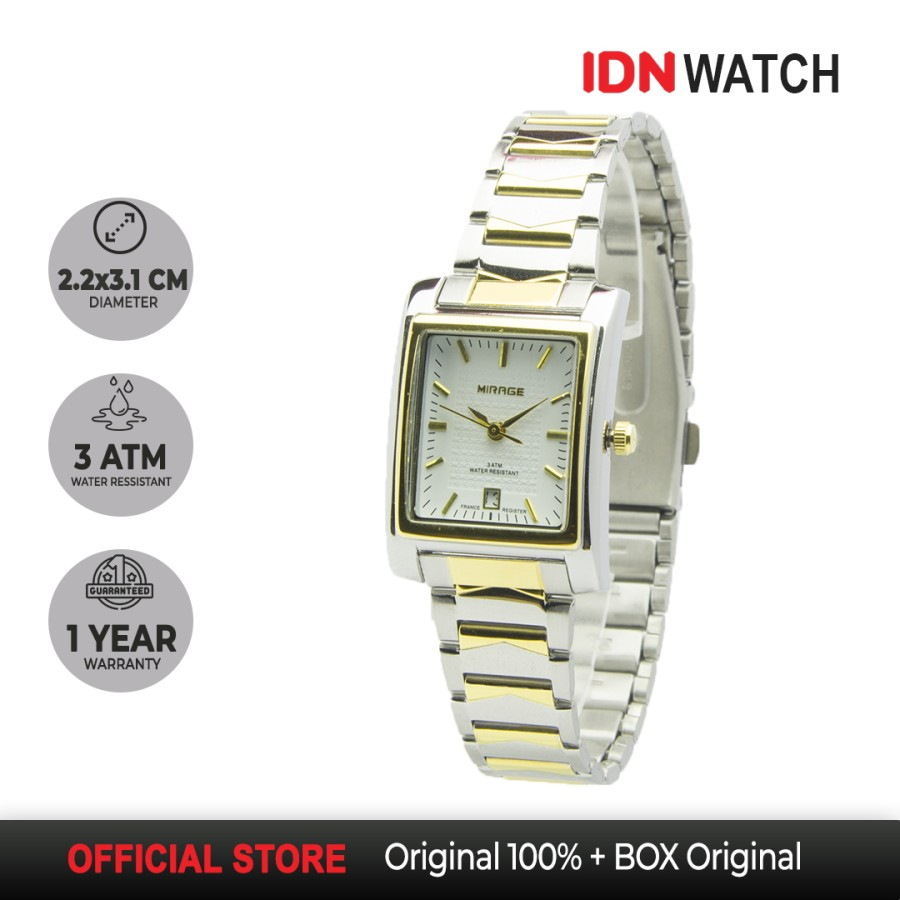 Jam Tangan Mirage Original cewek rantai Kombinasi Silver Gold Tahan Air garansi 1 tahun 8212L