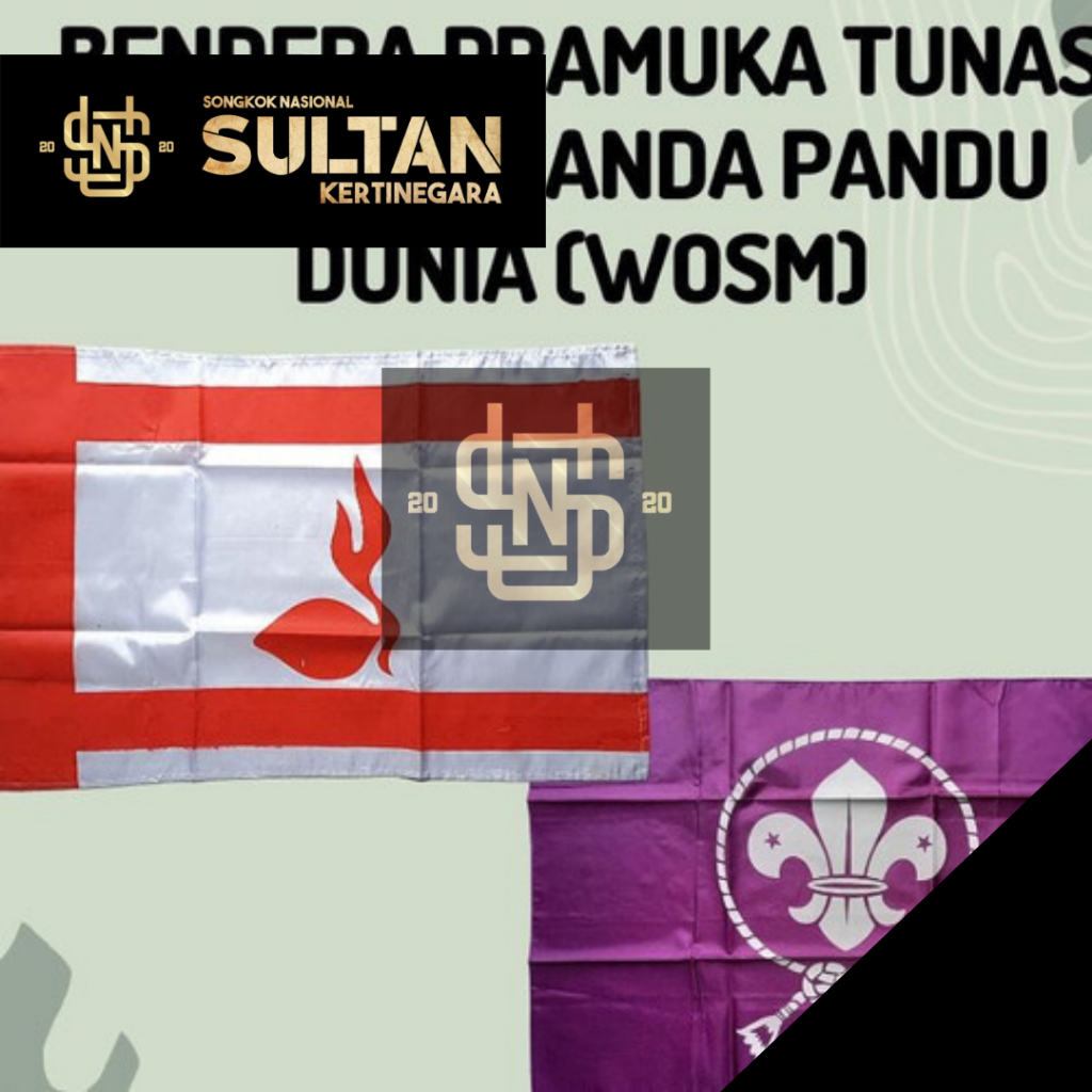 BENDERA PANDU DUNIA DAN CIKAL Ukuran 50x75 Wosm Ungu Tunas Kelapa Merah Putih