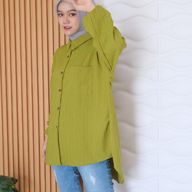 Kemeja Basic Oversize Polos Shirt Oversized Jumbo - Givani Kemeja Crinkle Oversize - Atasan Wanita Bigsize