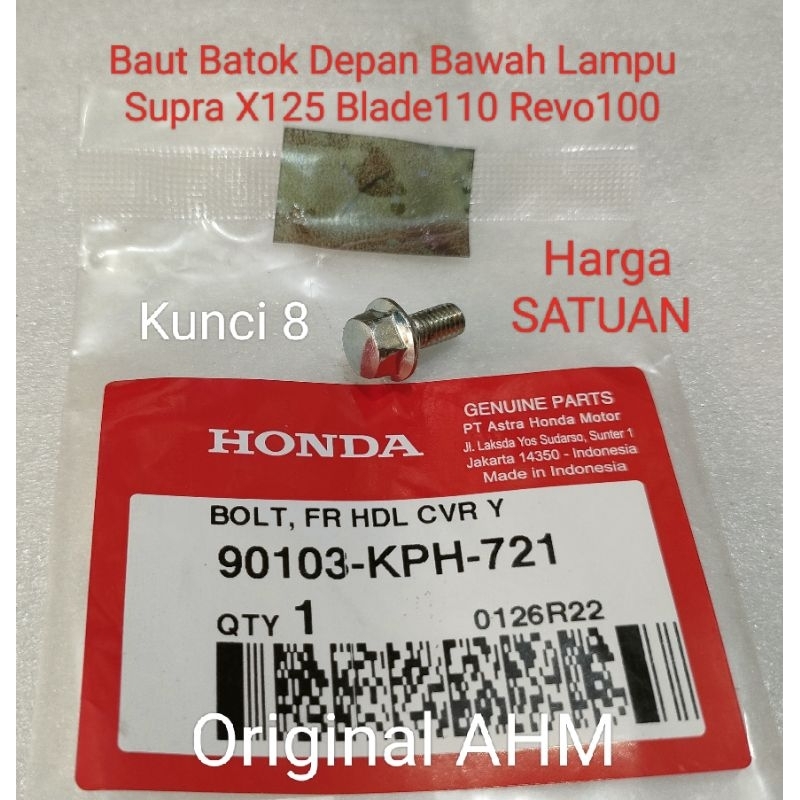 Baut Batok Depan Bawah Lampu Supra X125 FI New Revo100 Blade110 Ori AHM 90103KPH721