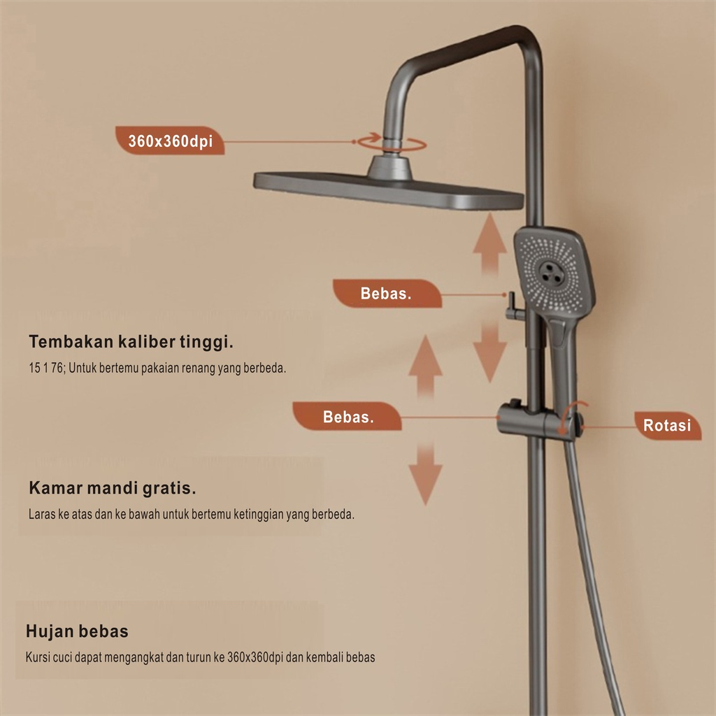 ⚡Garansi 3 Tahun⚡KERROGEE Shower Tiang Set Panas-Dingin/4 Dalam 1 LCD Display Piano Keys Shower Kamar Mandi  Set Dengan Faucet / Set pancuran tembaga lengkap