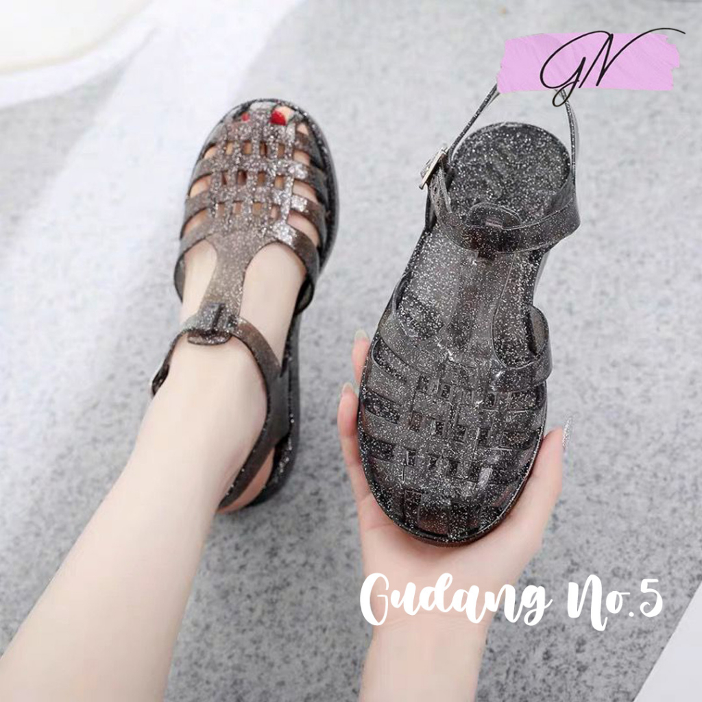 GN-003 Sandal Jelly Gladiator Gliter Sandal Wanita Import PVC