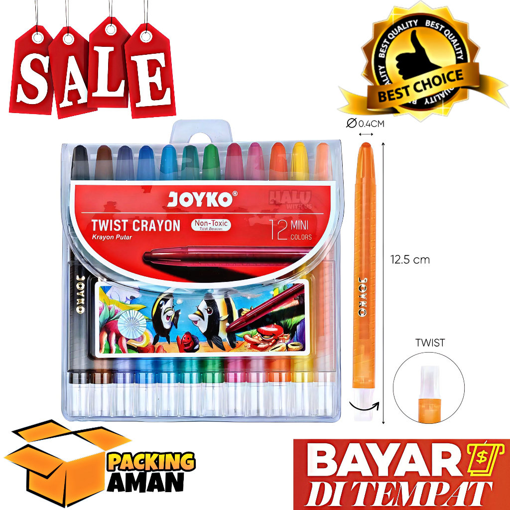 

(BISA COD) PROMO 1 Set 12 Warna Krayon Putar Mini Twist Crayon Joyko TWCR / Alat Mewarnai