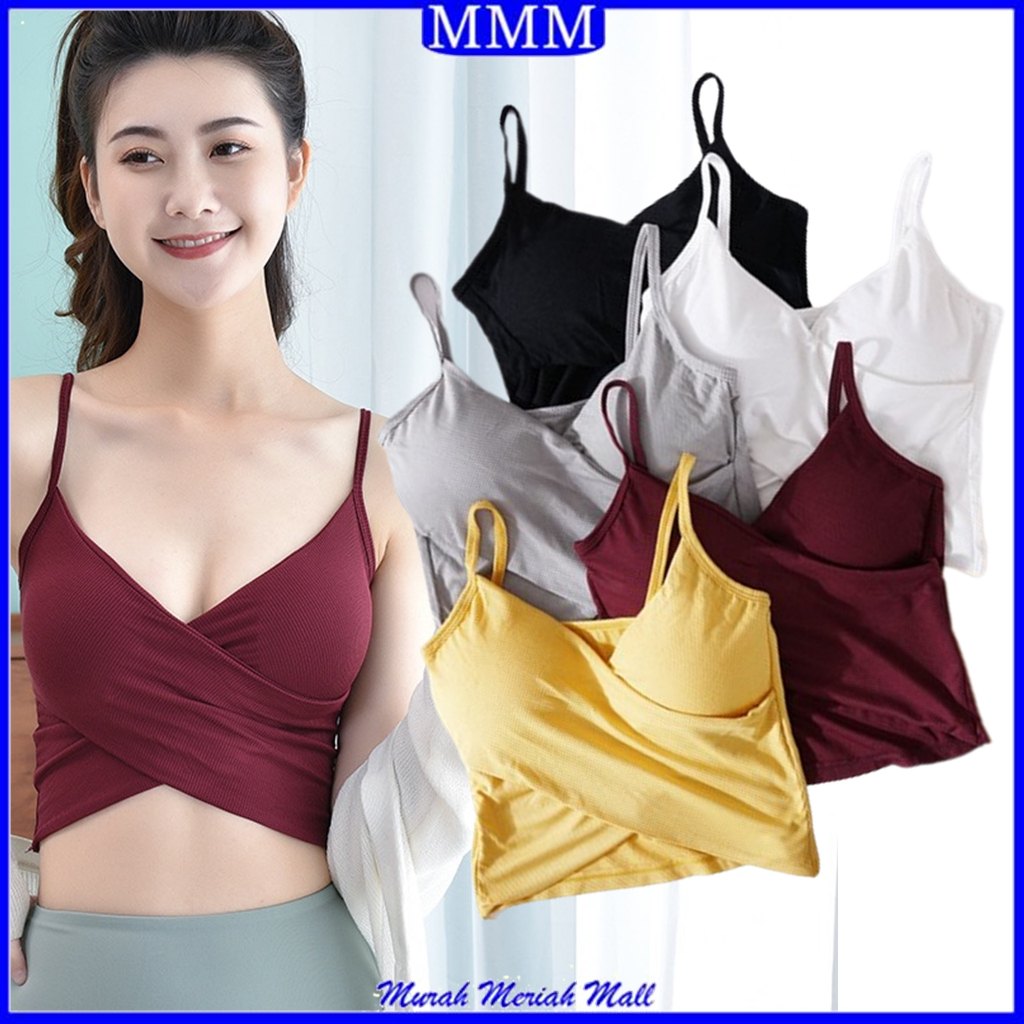 MMM Tank Top Wanita Model Silang 6813 Crop Top Bralette Tank Top Cross Twist Tank Top Dengan Cup Tanpa Kawat Korean Girl Style