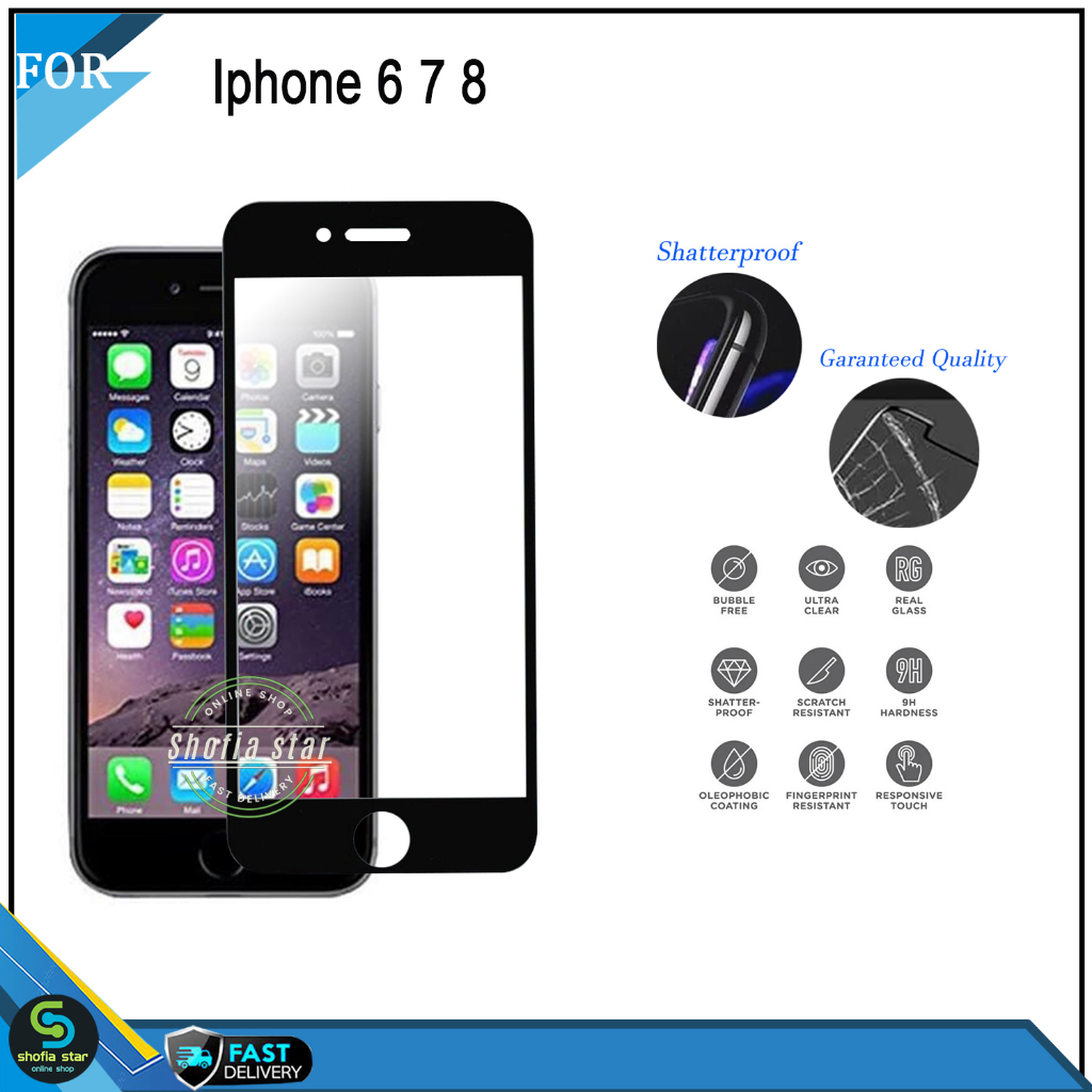 Tempered Glass Warna IPHONE 6 7 8 Anti Gores Kaca Full Layar Premium Quality