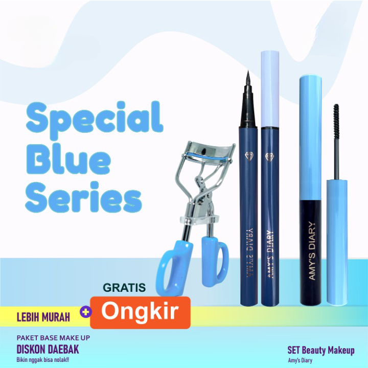 [PAKET HEMAT] Eyes Set Makeup Special Blue Series Maskara Eyeliner Penjepit Bulu Mata 3 In 1