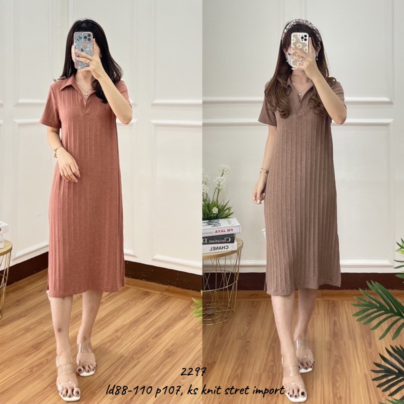 2297 COD DRESS KERAH SIMPLE WANITA TERBARU KS KNIT STRET IMPORT PREMIUM