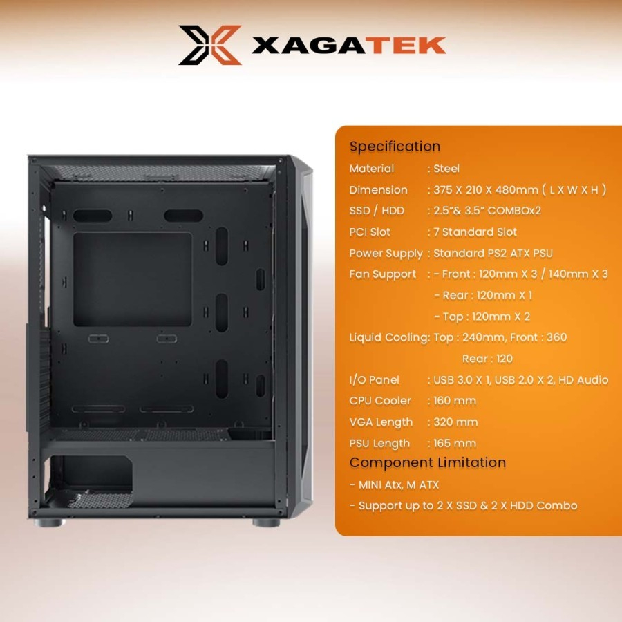 Casing Komputer Xagatek Gaming X Middle Tower include 4fan RGB / PC Case Gaming X