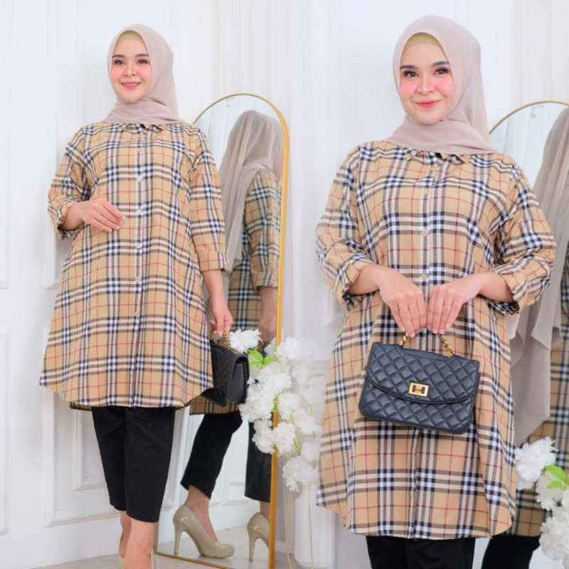 TUNIK KOTAK KATUN MIRA MOTIF TERBARU /Tunik katun Burberry