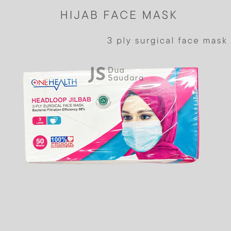 MASKER HIJAB BIRU / MASKER MEDIS HEADLOOP 3PLY SURGICAL FACE MASK