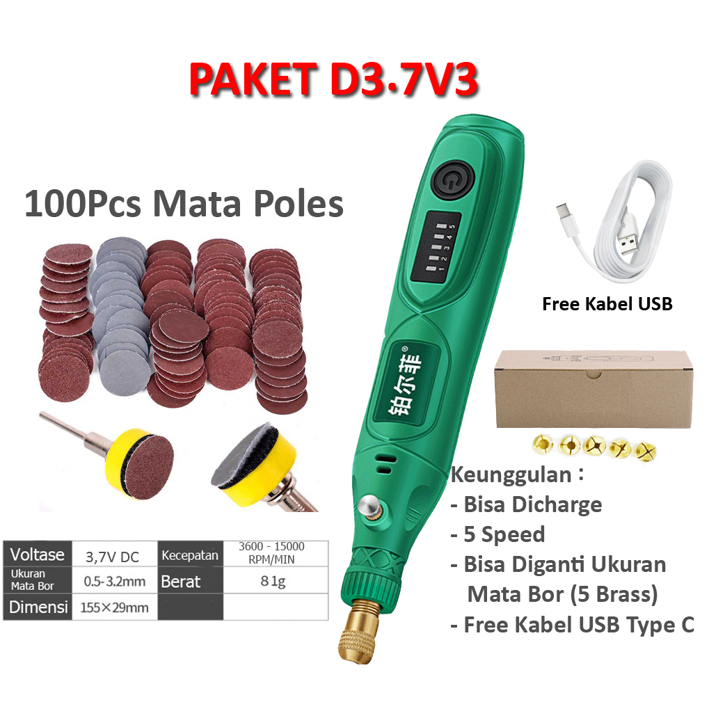 Bor Mini Cas 3.7V DC Charger 3600 -15000 RPM Mini Drill Electric Engraver Grinder Gerinda Electrik Listrik / Alat Ukir Kayu /Alat Amplas / Alat Pemotong