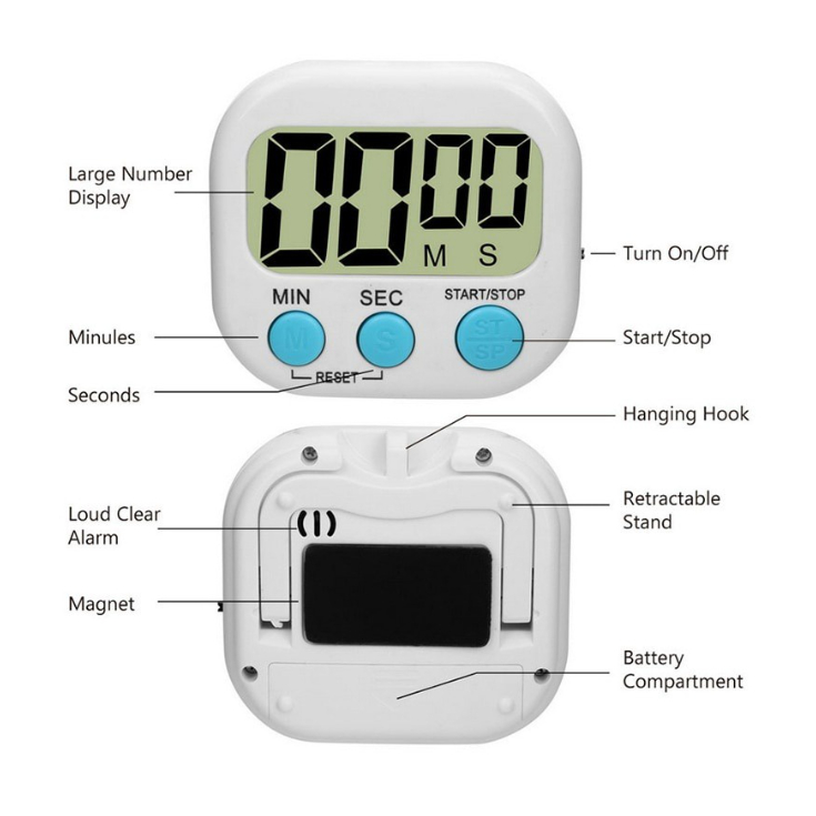 Digital Kitchen Timer Alarm Dapur Masak Clock Stopwatch Jam Digital