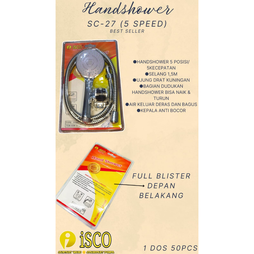 HAND SHOWER CHROME FLEXIBLE ISCO// ISCO HAND SHOWER COMPLIT