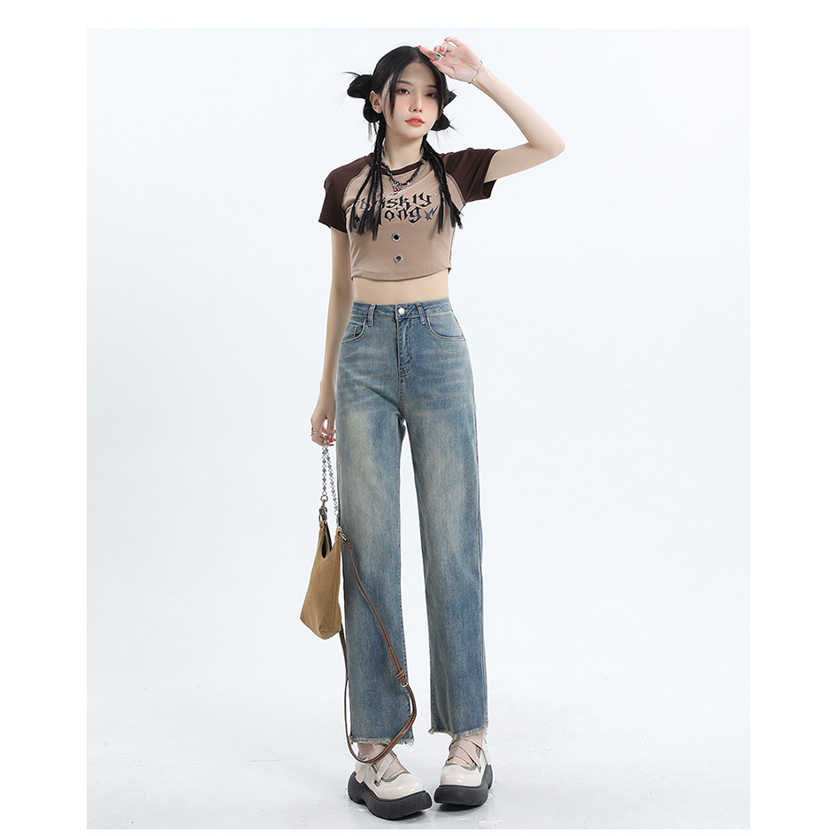 Korean Style Loose High Waist Celana Panjang Jeans Kulot Boyfriend