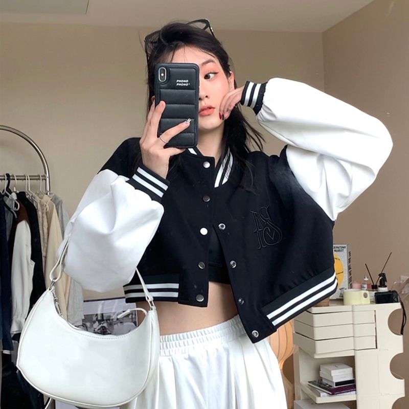 XIAOZHAINV Jaket Baseball Pendek Wanita Korean Style Lengan Panjang Crop Top 0798