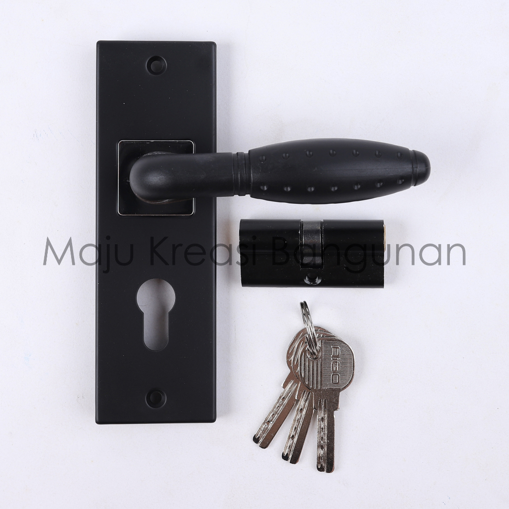 Handle Pintu Ukuran Kecil Set AIGO Hitam List Silver Kunci Rumah Anak Gagang Handel Granat