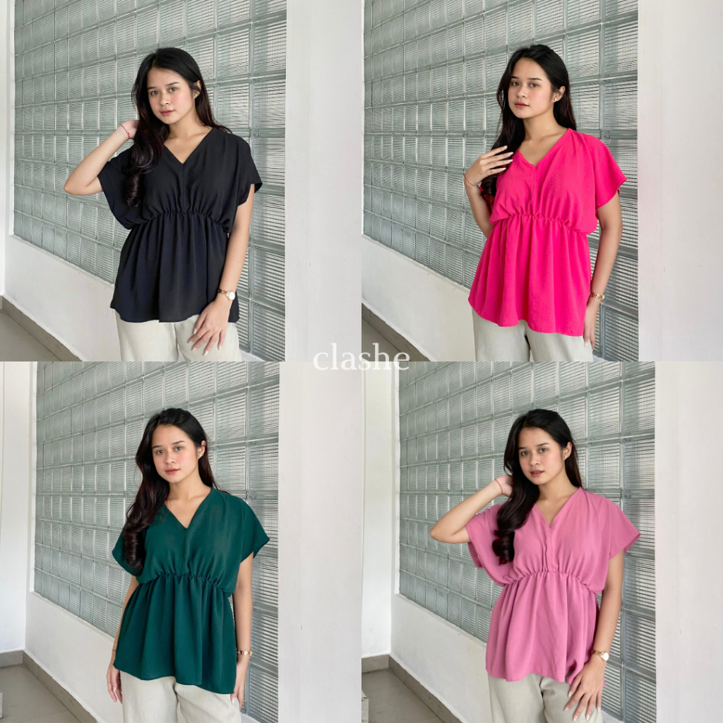 Baju Blouse Wanita Atasan Lengan Pendek Crinkle Airflow Anti Lecek Korean Style Kekinian Terbaru Ootd Bella Top by Clashe