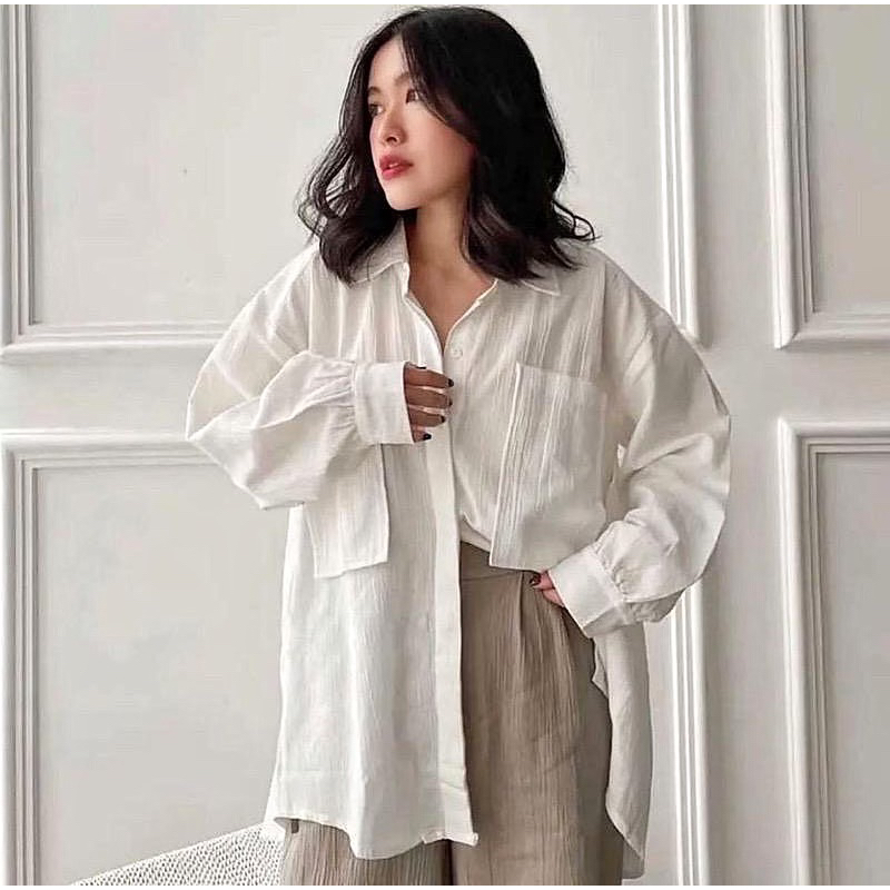 NIKI SHIRT / KEMEJA WANITA OVERSIZE LINEN PREMIUM / BLOUSE KOREAN STYLE
