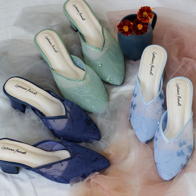 LUSIANA | sepatu heels sandal pesta bentuk V hak m datar sampai 7 cm sepatu formal sepatu kondangan 