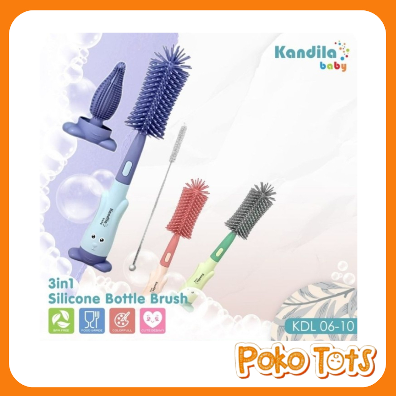 Kandila Baby 3in1 Silicone Bottle Brush KDL06-10 Sikat Pembersih Botol Isi 3pcs WHS