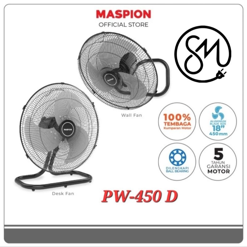 Kipas Angin Maspion PW-450D 18 inc inch PW450D 2in1 PW450 Desk wall