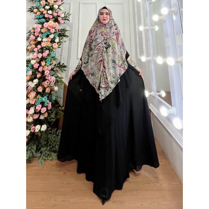 gamis syari khimar panjang dijah nr 070 printing digital mewah cantik keren pesta kondangan list gol