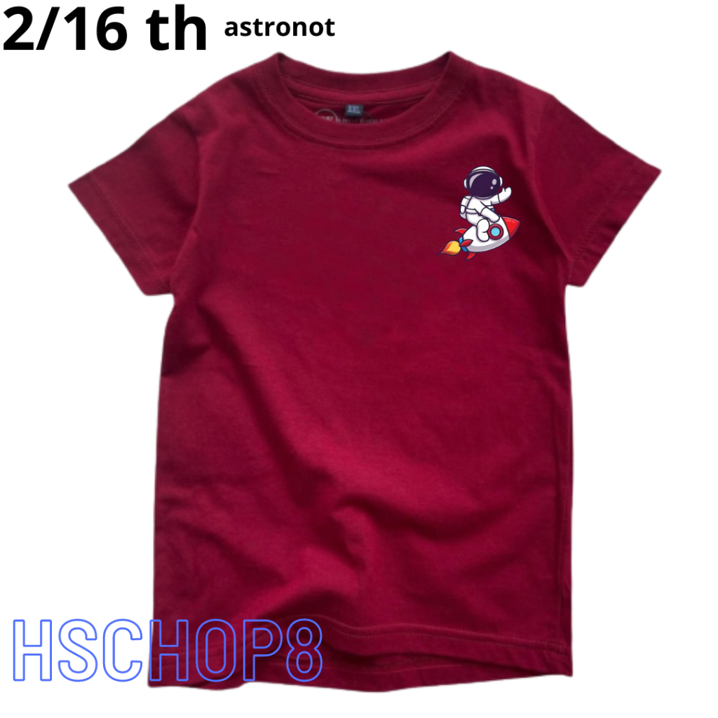 Kaos Anak Astronot Samping Cutton Combed Baju Oblong Anak Unisex Kaos Anak Cewek Pakaian Anak Cowok cewek Usia 2-16 Tahun