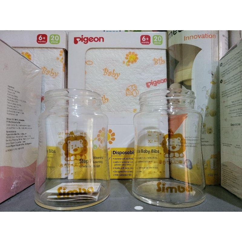 Simba Botol Kaca 150ml Tanpa Atasan / Newborn Baby Bottle 150m l Botol Susu Kaca Simba cocok Dengan Ring Pigeon Wideneck Peristaltic plus