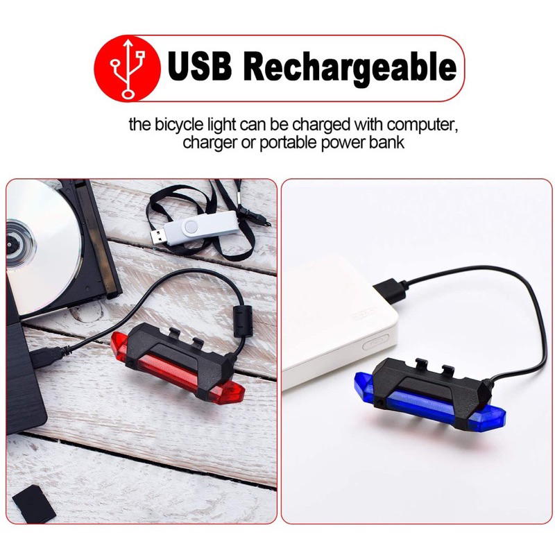 Kabel USB Charging Cas Isi Ulang &amp; 1 Set Ring karet pengikat Lampu Sepeda