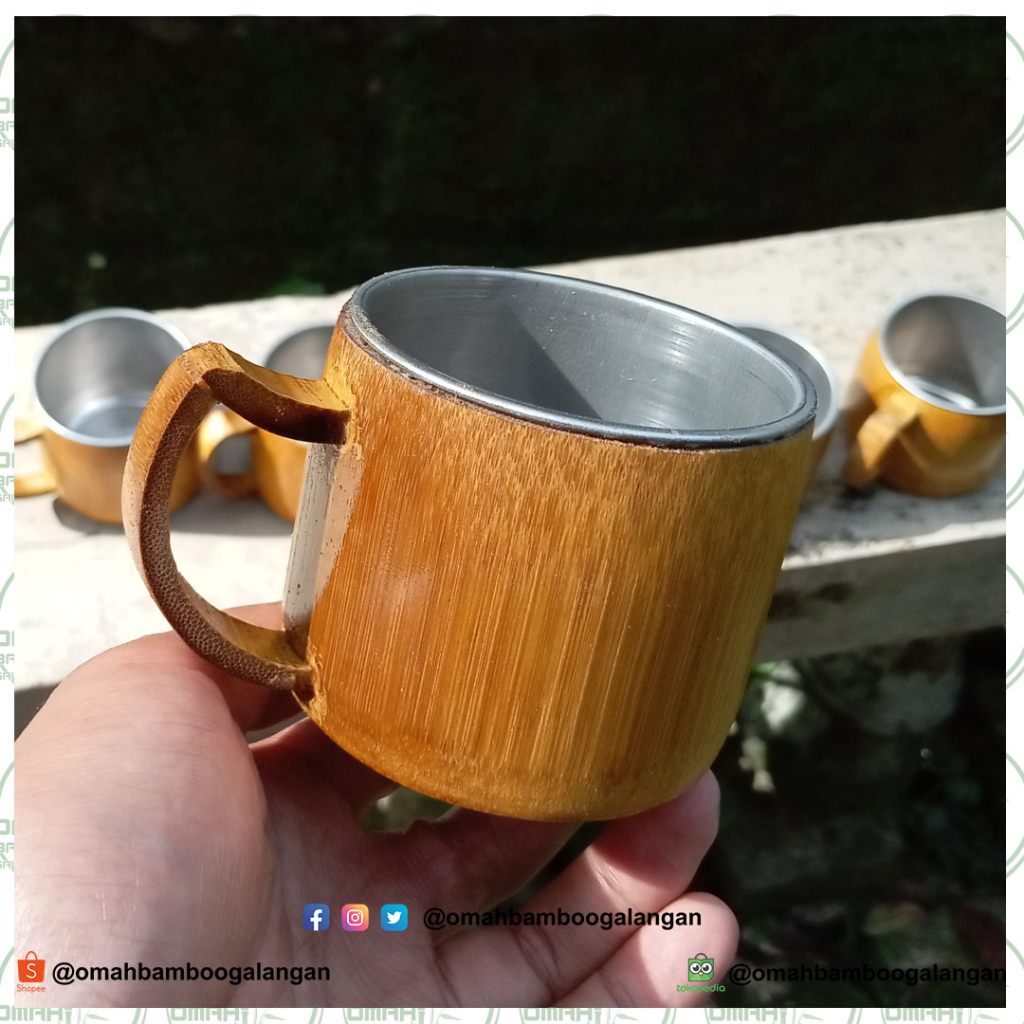 Gelas Cangkir Bambu Mug Stainless Cover Bambu Souvenir Gelas Cangkir Bambu Unik Antik Classic Cangki