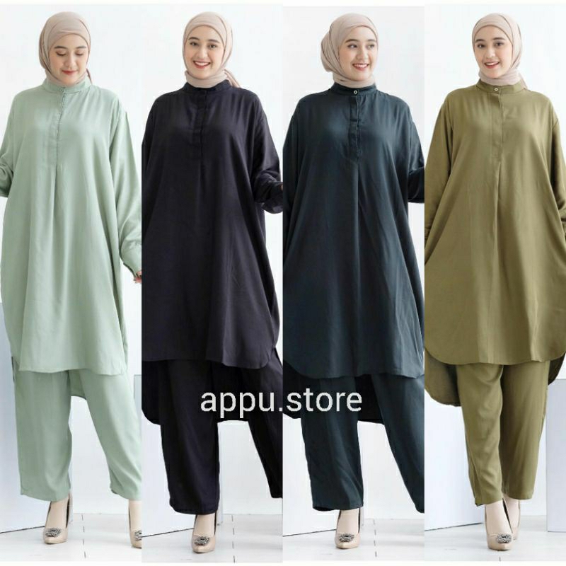 Hijab Sisters Vela One Set Wanita Jumbo Rayon Twill Premium Motif Polos LD 130 Busui / Baju Setelan 