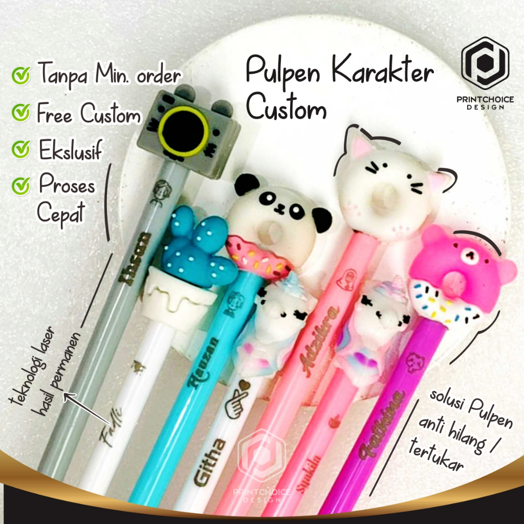 Pulpen Gel Karakter Lucu Custom Bisa Tambah Nama Logo Harga Satuan