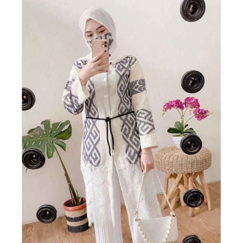 READY STOCK - OUTER RENDA WHITE - OUTER TENUN - OUTER ETHNIC - OUTER WANITA - BAJU TENUN COUPLE - COUPLE TENUN