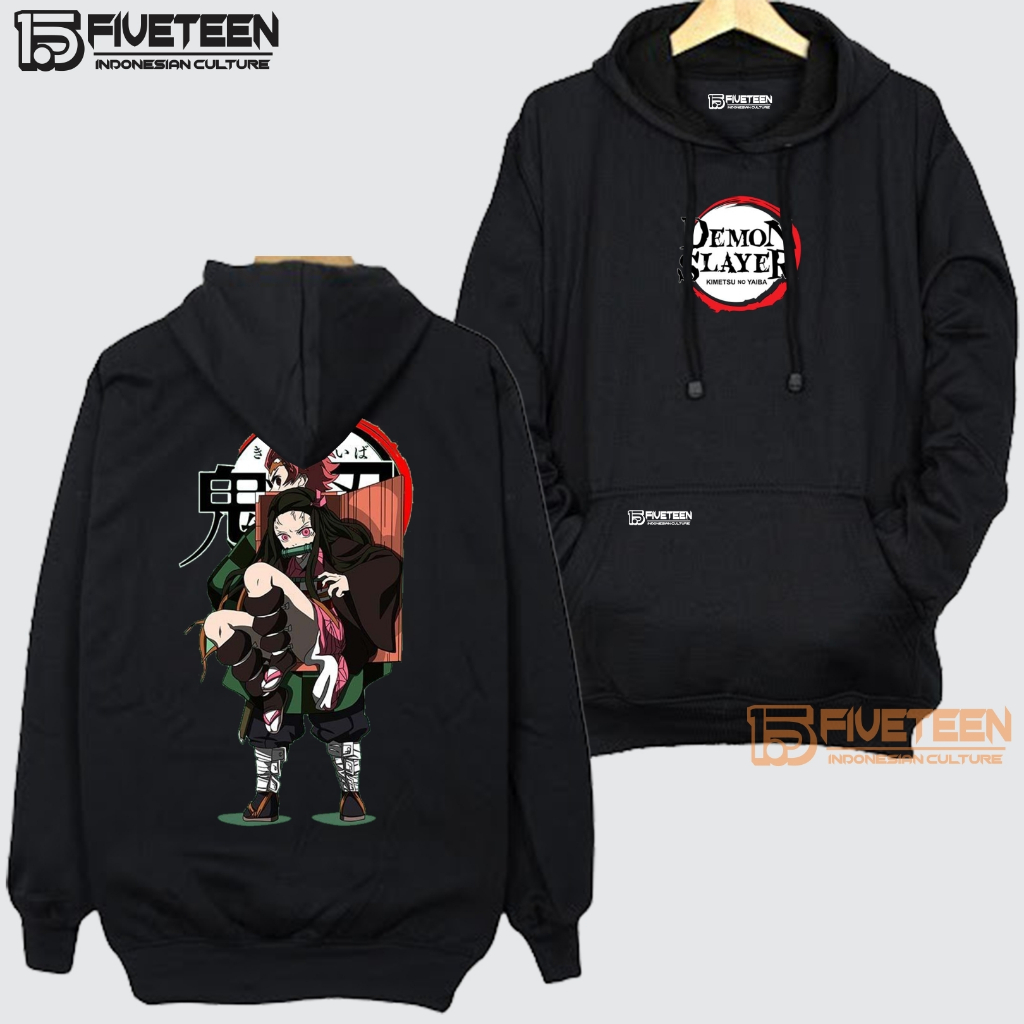 hoodie pria keren kekinian warna hitam list demon slayer04 sweater cowok distro ori bahan tebal 15fifteen jaket wanita korean style musim dingin zipper hoodie oversize wanita fifteen15 suwiter cewek terbaru 2023