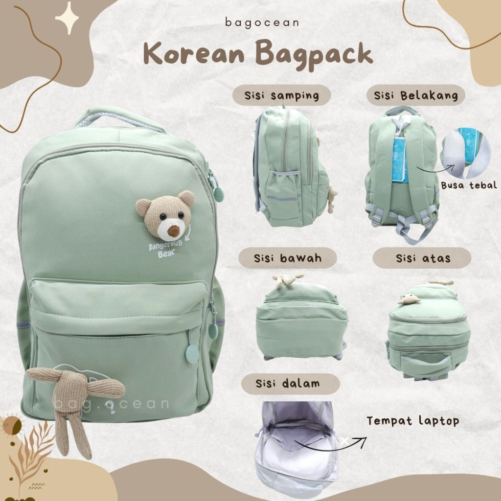 TAS KOREA IMPORT 17 INCHI ANTI AIR + BONEKA / STYLISH BAGPACK KOREA WATERPROOF IMPORT ORIGINAL / TAS SEKOLAH CEWEK KOREA IMPORT MURAH / FUTURISTIK BAG KOREA / TAS FASHIONABLE KOREA FREE BONEKA BERUANG IMPORT/ RANSEL KOREA PEREMPUAN IMPORT WATERPROOF MURAH