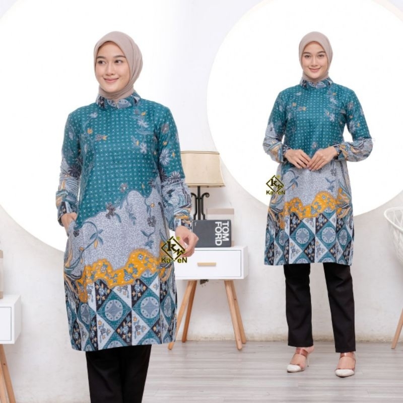 Tunik batik atasan wanita zipper belakang / Atasan batik wanita lengan panjang