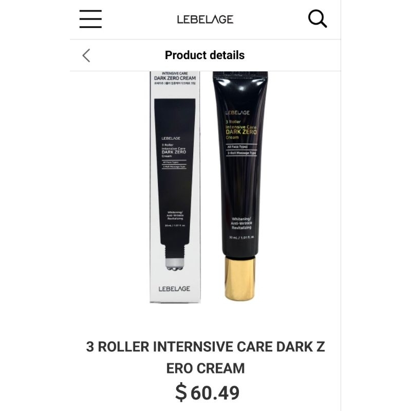 🇰🇷LEBELAGE DARK ZERO INTENSIVE CARE CREAM WITH 3 ROLLER (30ML)