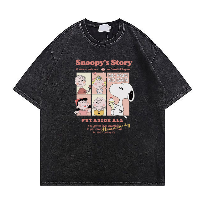 RDGF OVERSIZE WASHED T-Shirt fashion snoopy kaos wanita katun murni Hitam Mode/A0140