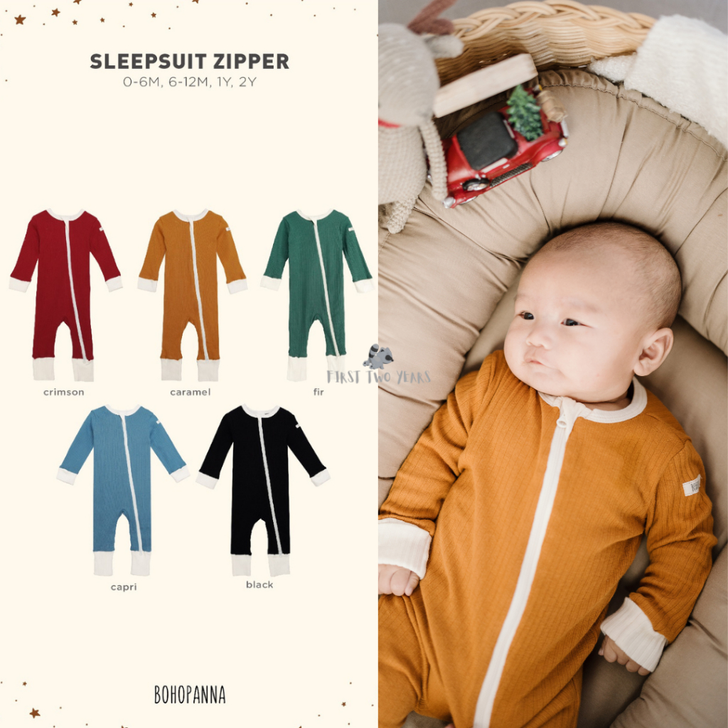 Bohopanna - Sleepsuit Zipper Polos / Baju Tidur Anak Unisex