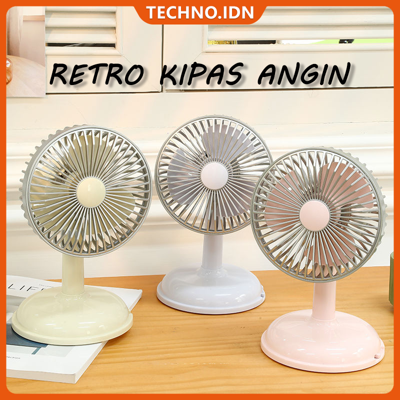 Retro Desktop Fan Portable Kipas Angin USB Charging Silent Electric Fan