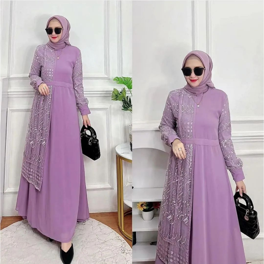 Ralika Dress Kondangan Wanita Bahan Ceruty Babydoll Mix Brukat Jumbo LD 110 Fashion Muslimah Gamis Pesta Kekinian Terbaru 2023