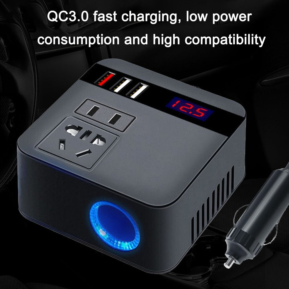 (Dikirim Dari Jakarta) Car Power Inverter 12V/24V ke 110V/220V 150W - 3 USB Port -Soket Konverter Daya Mobil Multifungsi Pengisi Daya Cepat USB Inverter mobil