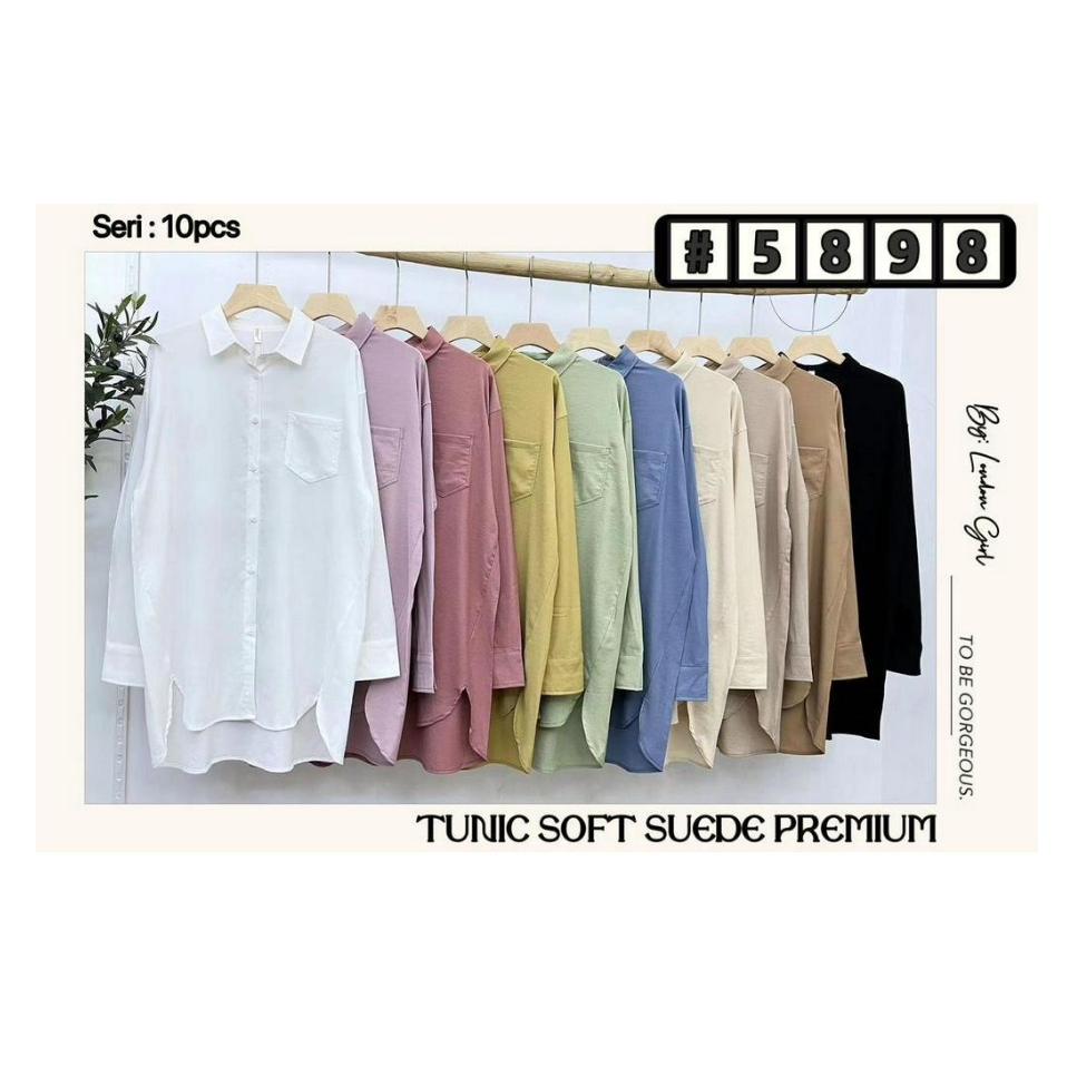 London Girl 1518 5898 Long Kemeja Tunik Soft Suede Polos Import Wanita  Atasan Polos KErja Wanita
