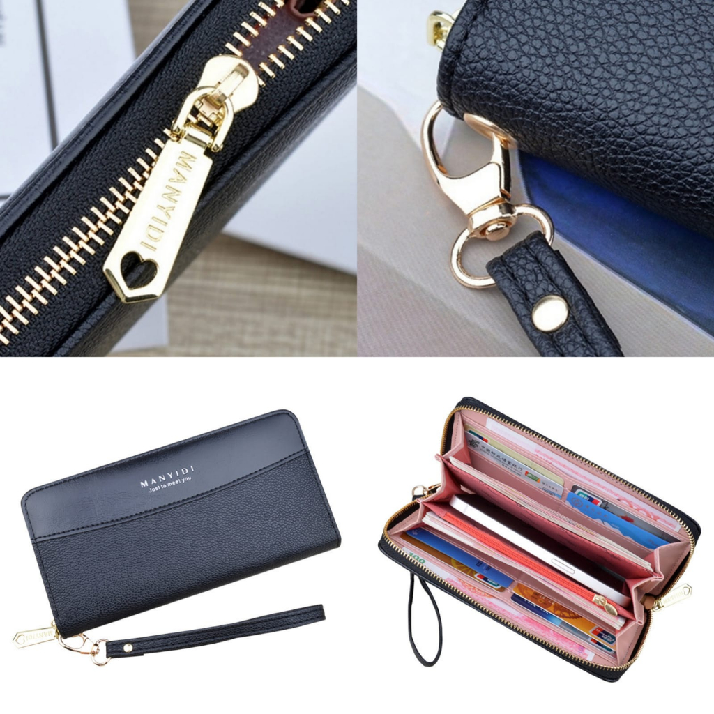 DOMPET PANJANG WANITA BRANDED REMAJA KOREA KEKINIAN CEWEK MURAH CASUAL SIMPLE TERBARU IMPORT RESLETING MUAT HP PREMIUM KULIT HITAM VALENIA KARTU UANG KOIN TALI PENDEK FASHION WA726B5