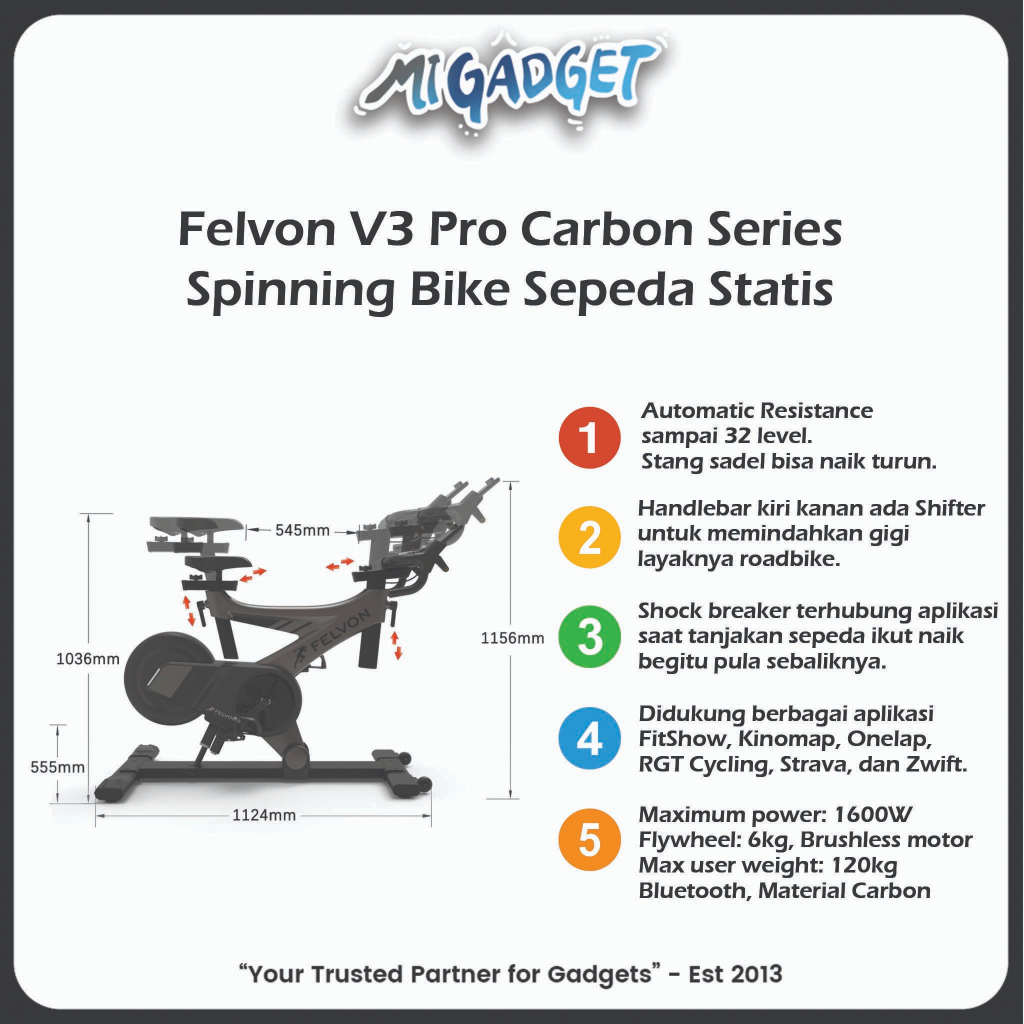 Felvon V3 Pro Carbon Trainer Automatic Resistance Spinning Bike Sepeda Statis