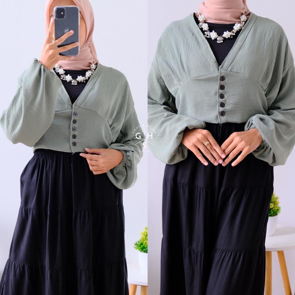 CHESSY CARDI CROP TOP LENGAN BALON OUTER ATASAN WANITA CRINCLE AIRFLOW PREMIUM (AMD)