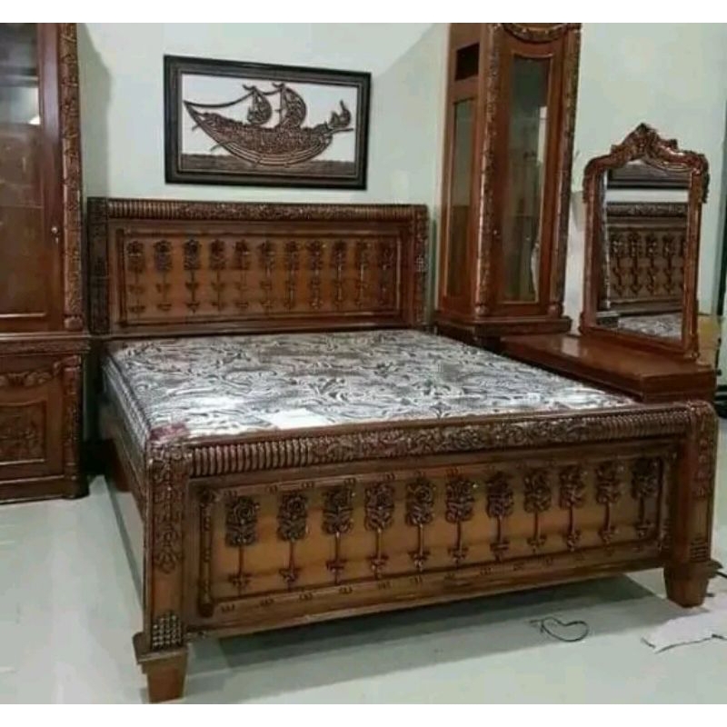Tempat Tidur Dipan Ukir Mawar Kayu Jati Furniture Jepara