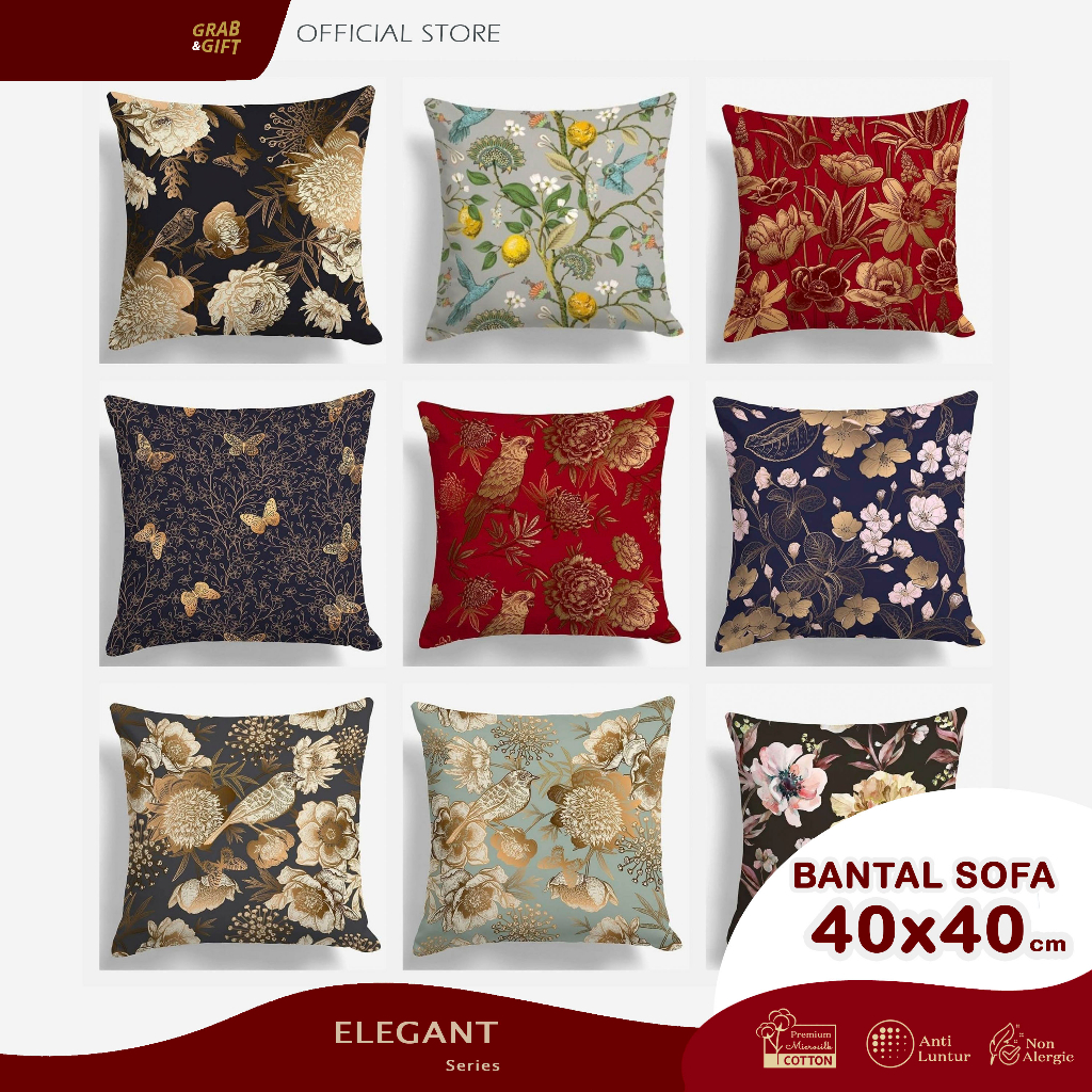 Bantal Sofa Motif 40x40 cm Elegant Elegance Bird Burung Elegan Minimalis Floral Bunga