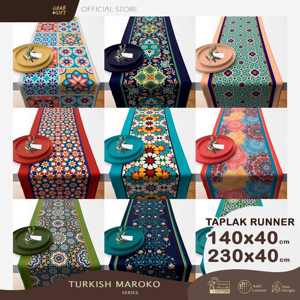 Taplak Meja Panjang Table Runner Motif Maroko Bohemian / Turkish 140cm dan 230 cm Grabandgift