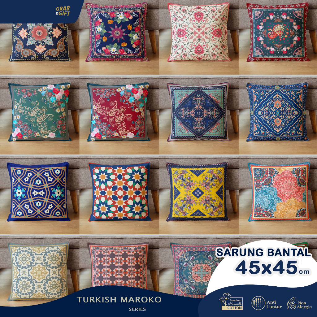 SARUNG Bantal Sofa Motif Maroko 45X45 Timur Tengah Arabik Marocco Tile Turkish Turki